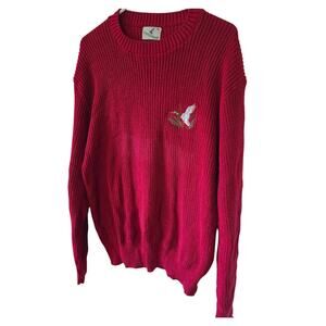 Vtg Flying Scotsman XL Wool Sweater USA Mallard Embroidered Red Duck